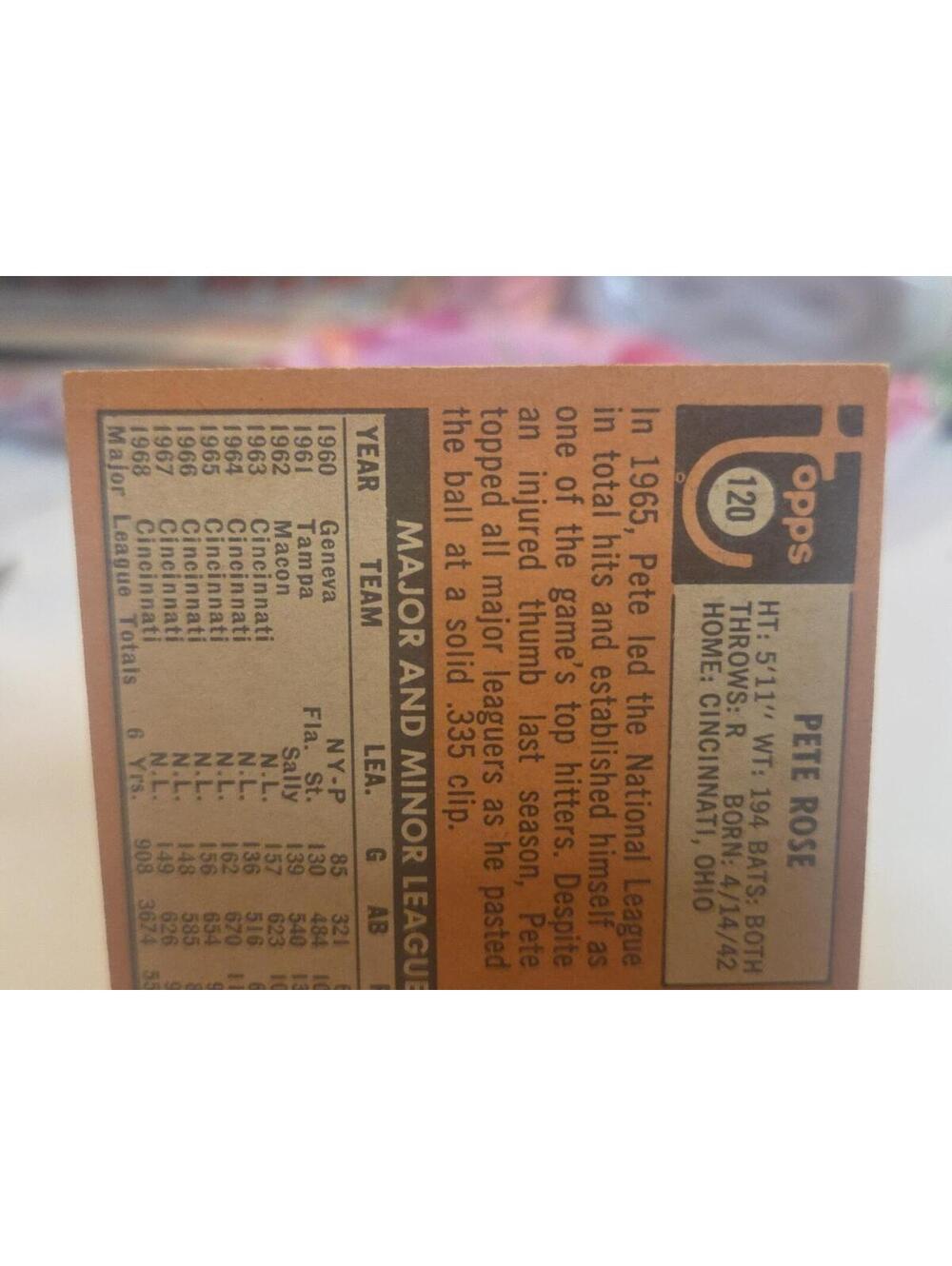 1969 Topps #120 Pete Rose High Grade Off Center Sharp Corners Cincinnati Reds - Picture 7 of 8